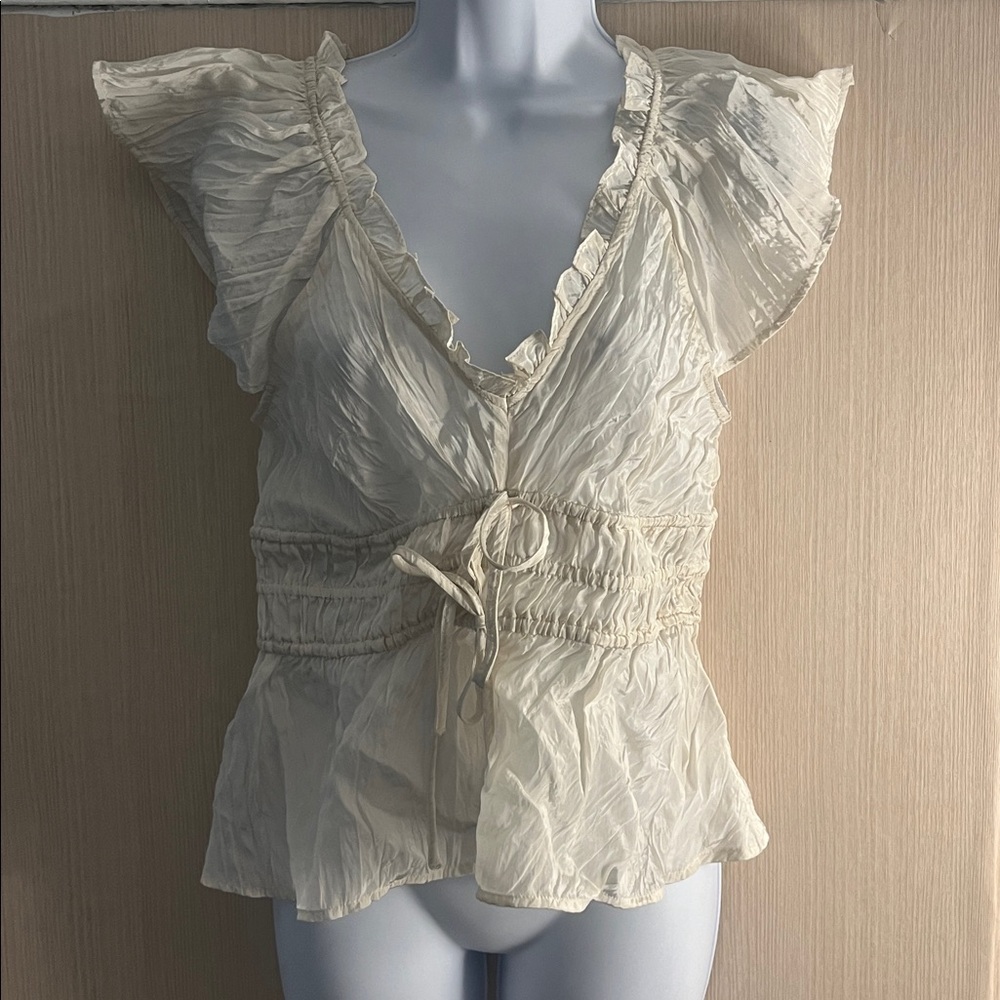 J. Crew Ivory Ruffle V-Neck Peplum Blouse - Picture 2 of 7